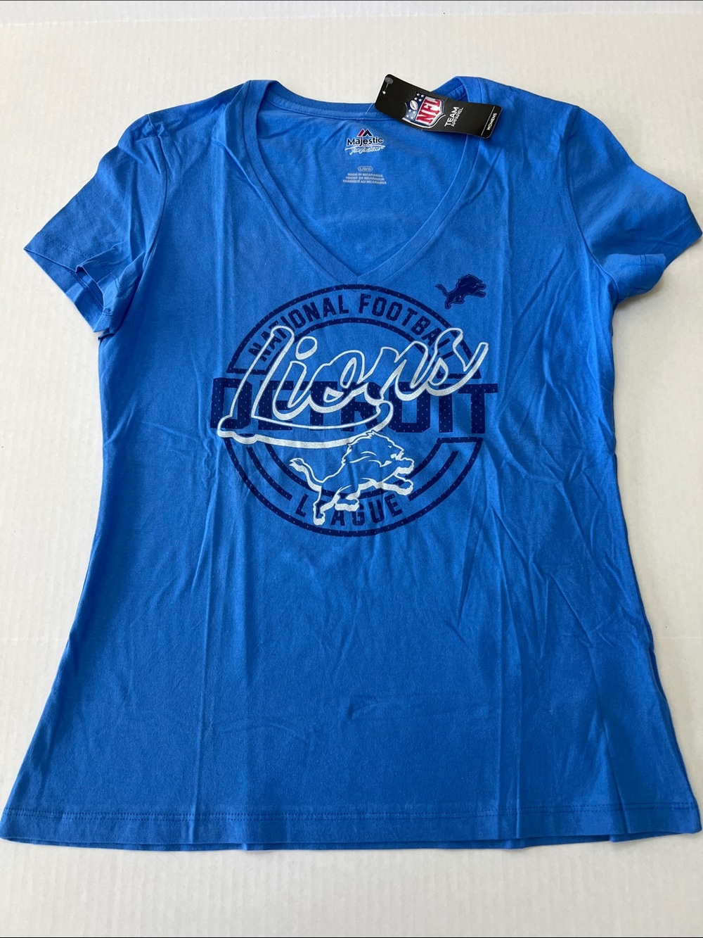 Majestic Women's Blue Detroit Lions V-Neck Tee Size L NWT